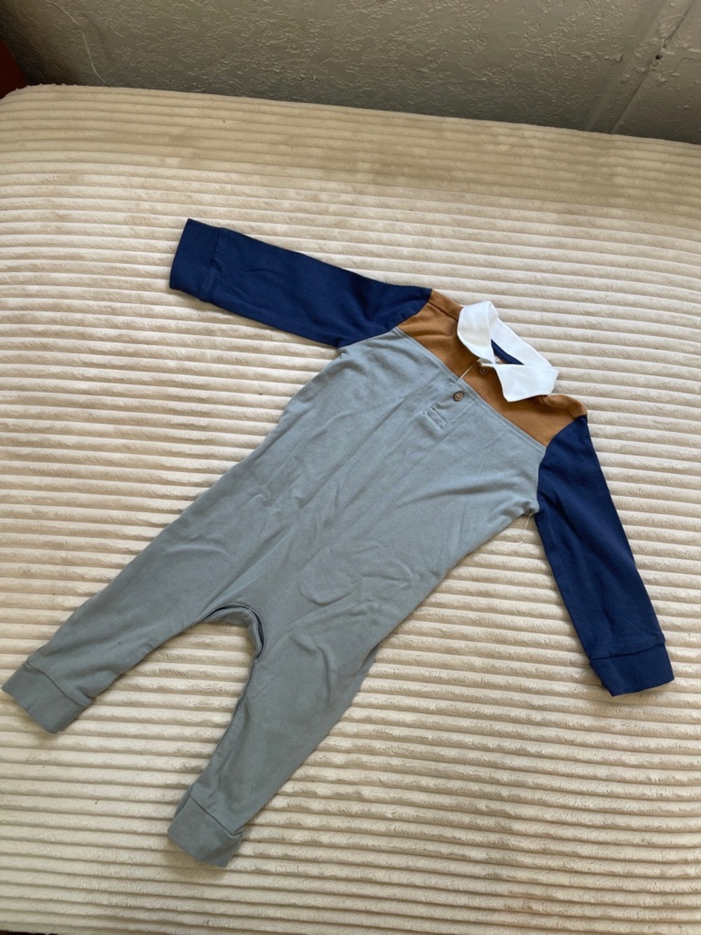 Honest Baby - Toddler Long-Sleeve Polo Footie in Gray, Navy & Brown